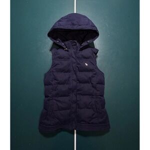 Y2K Abercrombie Heavyweight Down Puffer Hooded Vest Women's Large Navy Blue